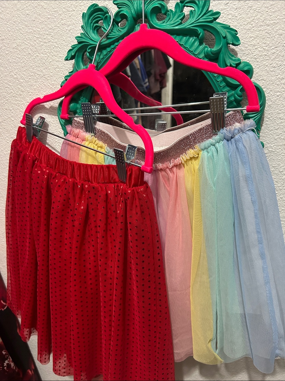 Women's Red & Pastel Rainbow Circle Skater Skirt
